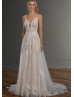 Beaded Ivory Lace Tulle Open Cross Back Wedding Dress